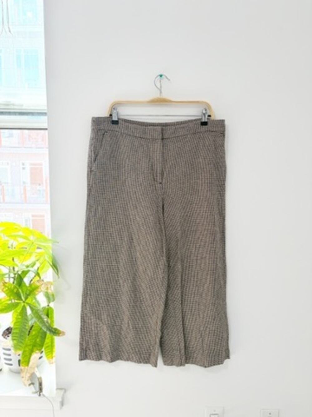 Loft Plaid Print Wide Leg Linen Pants Size 12